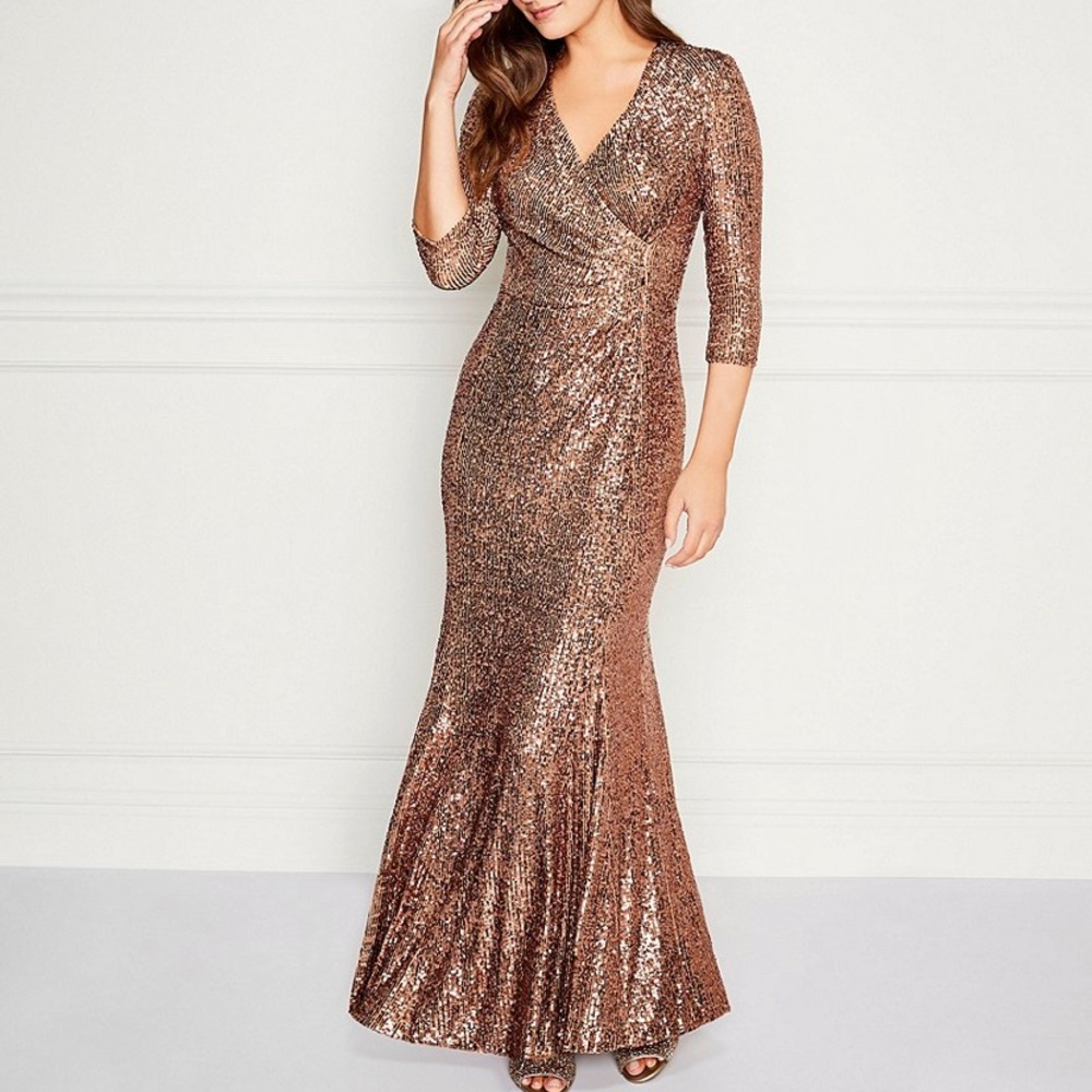 Alex Marie Annabelle V-Neck Stretch Allover Sequin Gown